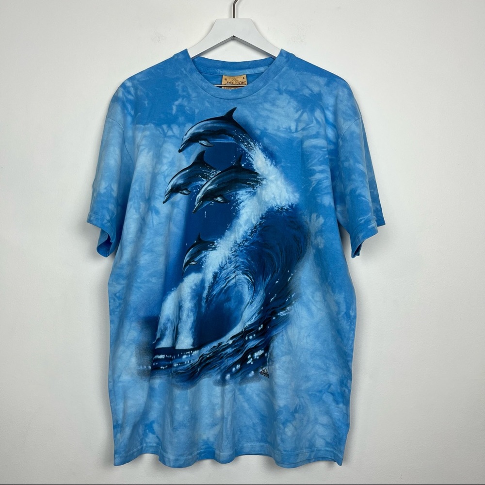 Vintage Dolphin T-Shirt Underwater Ocean Scene Allover Print Waves Surfing